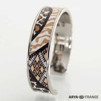 Bracelet Nairobi - finition rhodié - cuir EPV de luxe taurillon grainé galuchat