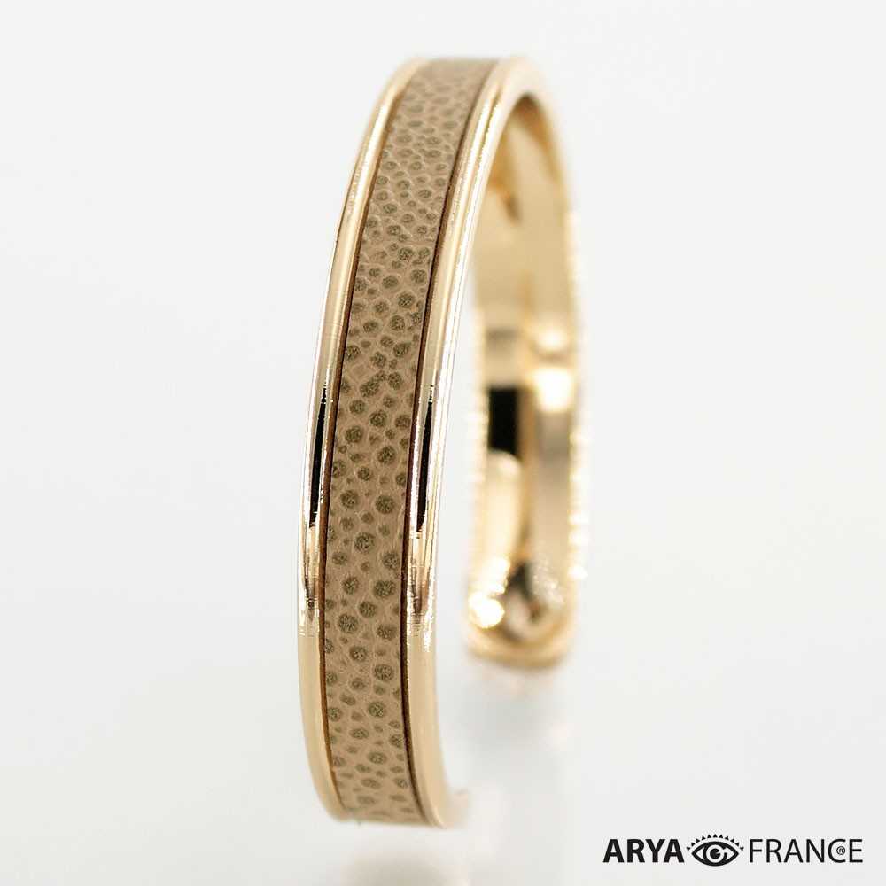 Bracelet Beige - finition doré - cuir EPV de luxe taurillon grainé galuchat