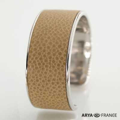 Bracelet Beige - finition argenté rhodié - cuir EPV de luxe taurillon grainé galuchat