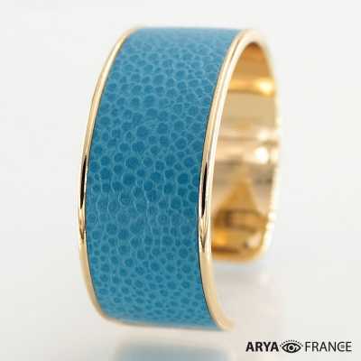 Bracelet Bleu arctique - finition doré - cui de luxe taurillon grainé galuchatr EPV