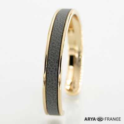 Bracelet Gris acier - finition doré - cuir EPV de luxe taurillon grainé galuchat