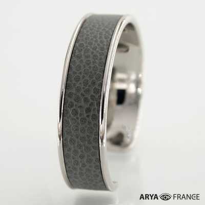 Bracelet Gris acier - finition argenté rhodié - cuir EPV de luxe taurillon grainé galuchat