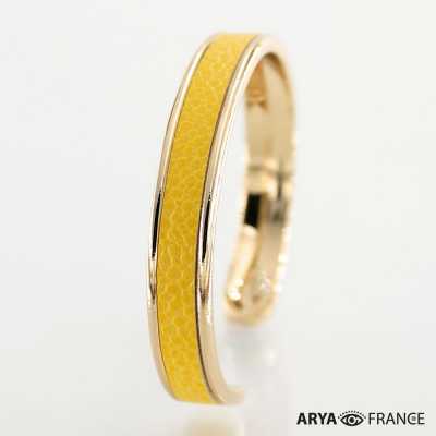 Bracelet Jaune citron - finition doré - cuir EPV de luxe taurillon grainé galuchat