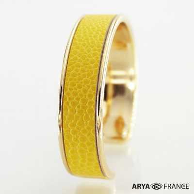 Bracelet Jaune citron - finition doré - cuir EPV de luxe taurillon grainé galuchat