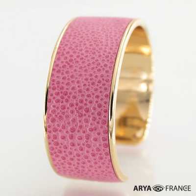 Bracelet Rose hortensia - finition doré - cuir EPV de luxe taurillon grainé galuchat