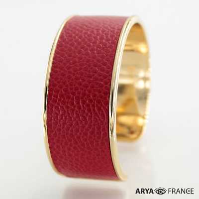 Bracelet Rouge Baccarat - finition doré - cuir EPV de luxe taurillon grainé galuchat