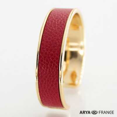 Bracelet Rouge Baccarat - finition doré - cuir EPV de luxe taurillon grainé galuchat
