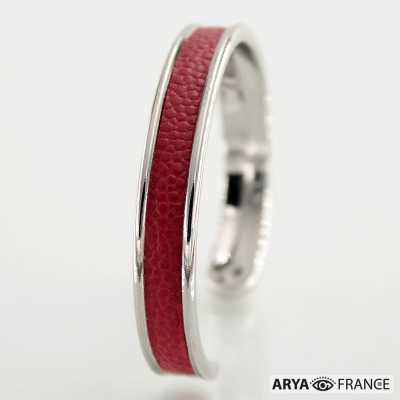 Bracelet Rouge Baccarat - finition argenté rhodié - cuir EPV de luxe taurillon grainé galuchat