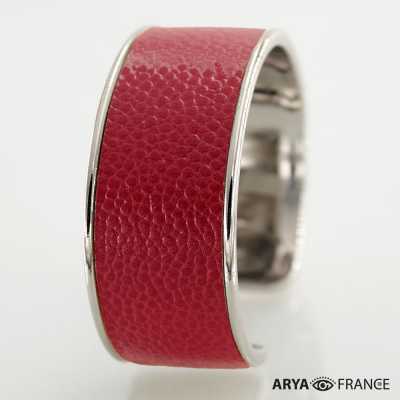 Bracelet Rouge Baccarat - finition argenté rhodié - cuir EPV de luxe taurillon grainé galuchat