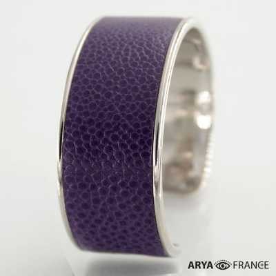 Bracelet Cassis - finition argenté rhodié - cuir EPV de luxe taurillon grainé galuchat