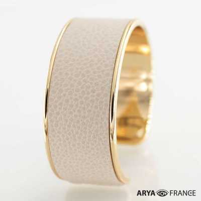 Bracelet Poudre - finition doré - cuir EPV de luxe taurillon grainé galuchat
