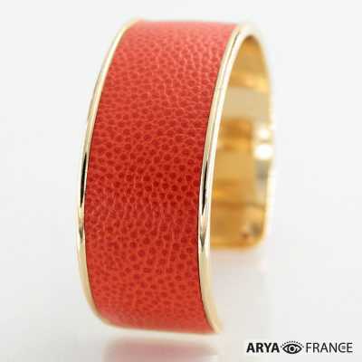 Bracelet Orange finition doré - cuir EPV de luxe taurillon grainé galuchat