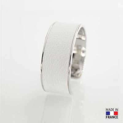 Bracelet Blanc finition rhodié cuir EPV de luxe taurillon grainé galuchat
