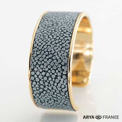 Bracelet Marine Argent -finition doré - cuir EPV de luxe taurillon grainé galuchat