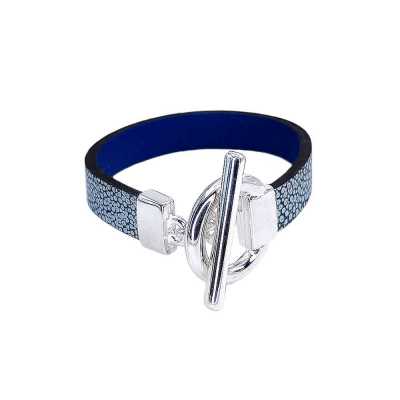 Bracelet réversible cuir simple tour couleur marine argent et bleu océan
