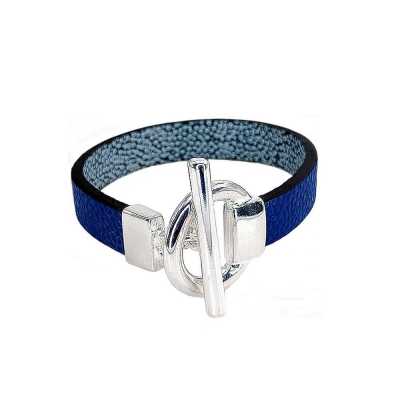 Bracelet réversible cuir simple tour couleur bleu océan et marine argent
