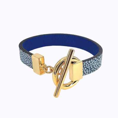 Bracelet réversible cuir simple tour couleur marine argent et bleu océan