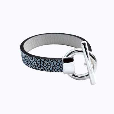 Bracelet réversible cuir simple tour couleur marine argent et gris perle