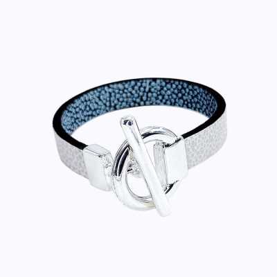 Bracelet réversible cuir simple tour couleur gris perle et marine argent