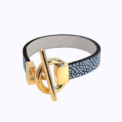Bracelet réversible cuir simple tour couleur marine argent et gris perle