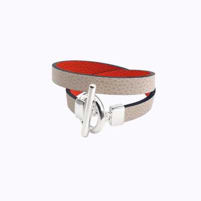 Bracelet réversible cuir double tour couleur poudre et orange