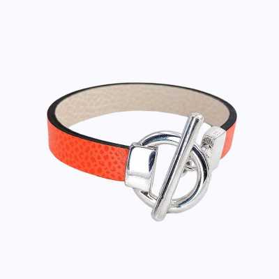Bracelet réversible cuir simple tour couleur orange et poudre