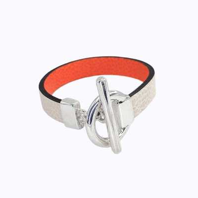 Bracelet réversible cuir simple tour couleur poudre et orange