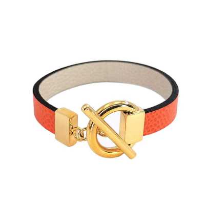 Bracelet réversible cuir simple tour couleur orange et poudre