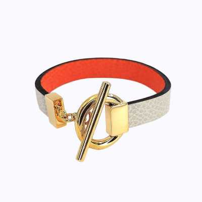 Bracelet réversible cuir simple tour couleur poudre et orange