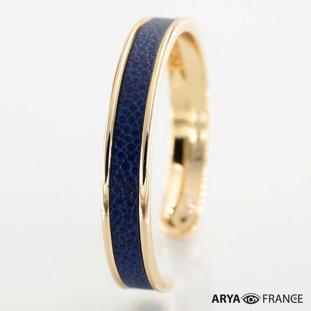 Bracelet Bleu Marine - finition doré - cuir EPV de luxe taurillon grainé galuchat