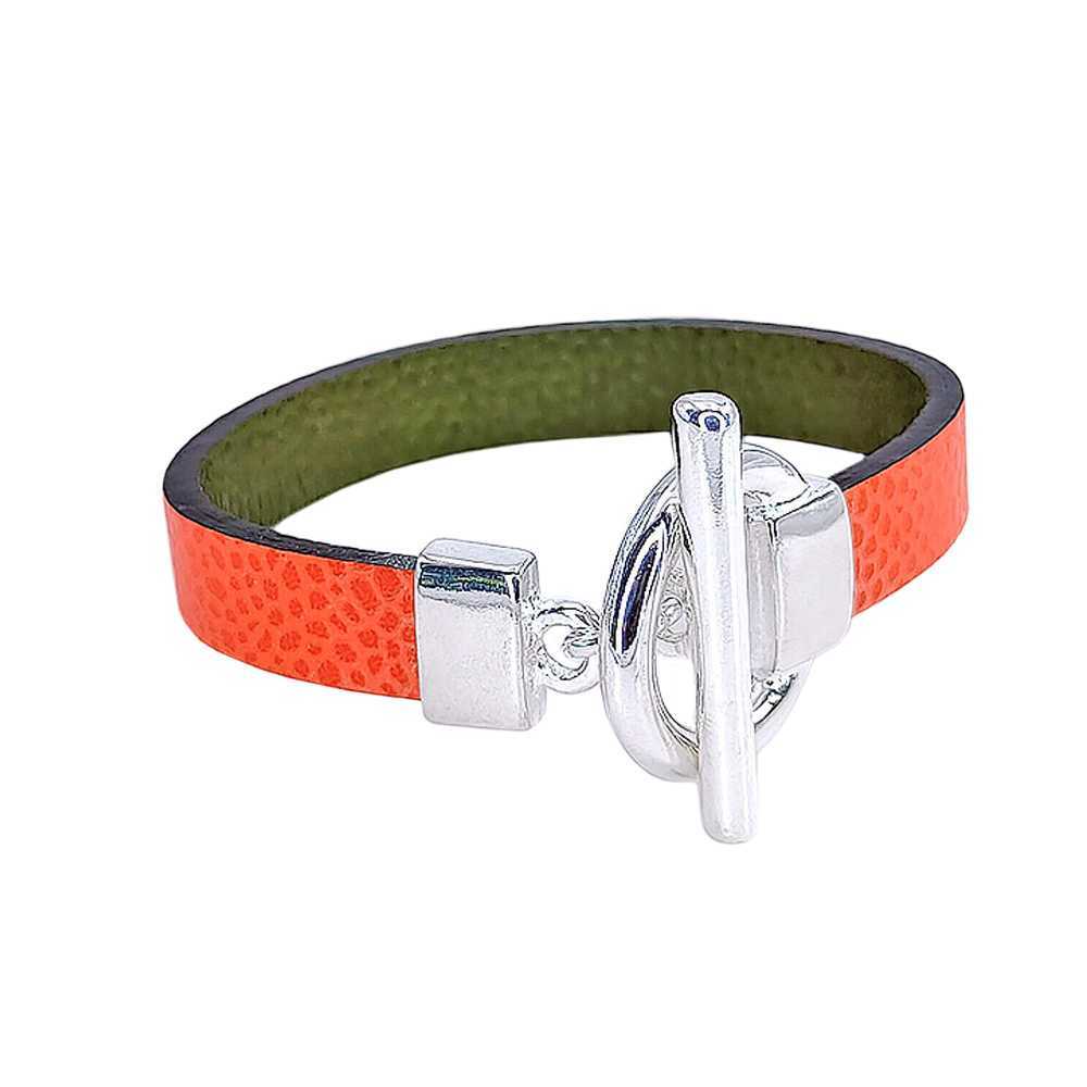 Bracelet réversible cuir simple tour couleur orange et vert laurier