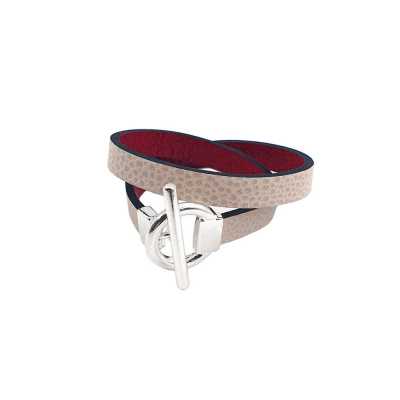 Bracelet réversible cuir double tour couleur poudre et rouge bordeaux