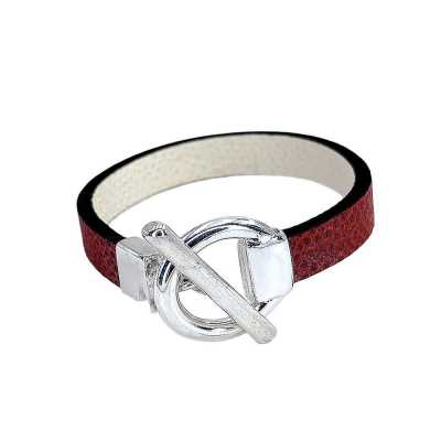 Bracelet réversible cuir simple tour couleur rouge bordeaux et poudre