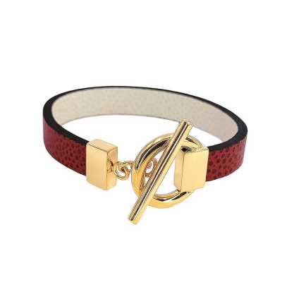 Bracelet réversible cuir simple tour couleur rouge bordeaux et poudre