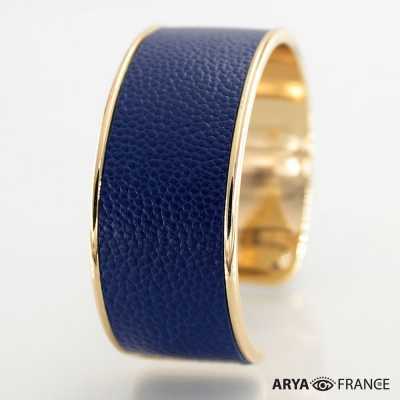 Bracelet Bleu Marine - finition doré - cuir EPV de luxe taurillon grainé galuchat