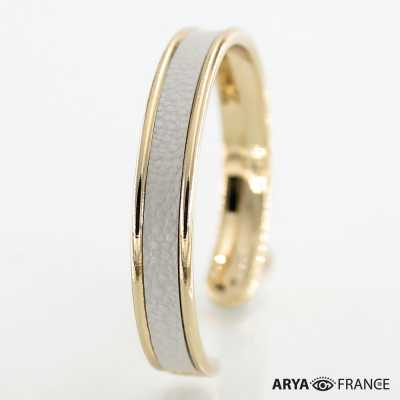 Bracelet Gris perlé - finition doré - cuir EPV de luxe taurillon grainé galuchat