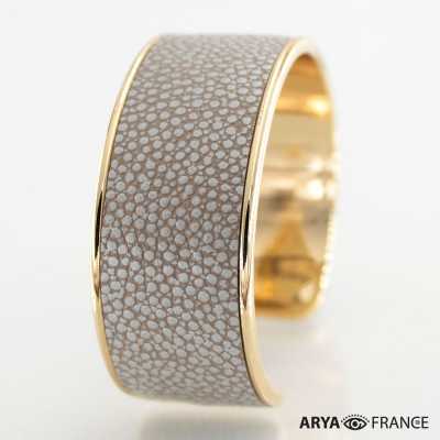 Bracelet Tourterelle - finition doré - cuir EPV de luxe taurillon grainé galuchat