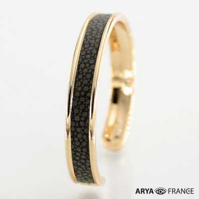 Bracelet Vert kaki volcano - finition doré - cuir EPV de luxe taurillon grainé galuchat